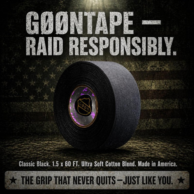 Goon Tape Raid Tape 1.5 in x 60 FT – Premium Moisture-Wicking Tactical Gun Grip Tape for Firearms, AR, Pistol, Handguard, Magazines – Cotton & Synthetic Blend (Black)