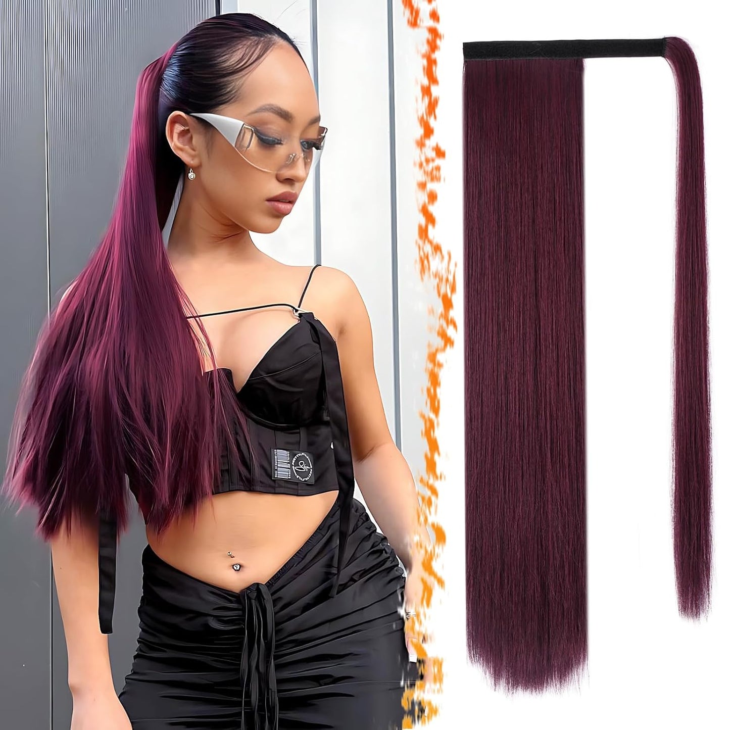 Dark Brown Straight Ponytail Extension - 28 Inch Clip-In Hairpiece for Women | Synthetic Wrap Around Style