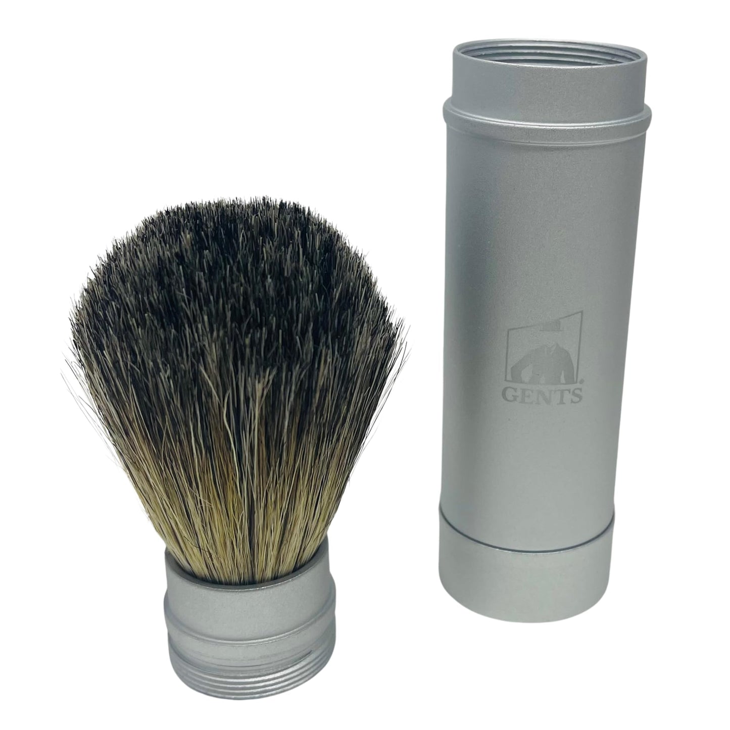 Gents Collapsible Badger Hair Shaving Brush for Men – Travel Retractable Wet Shave Brush with Silver Metal Handle, Portable Grooming Brush