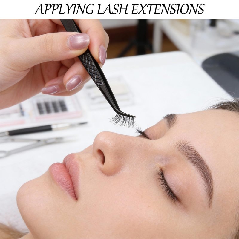 Eyelash Extension Tweezer Professional Lash Tweezers for Eyelash Extensions Fiber Tip Diamond Grip Isolation Tweezer Precision Stainless Steel Curved Tweezers for Classic and Volume Lash