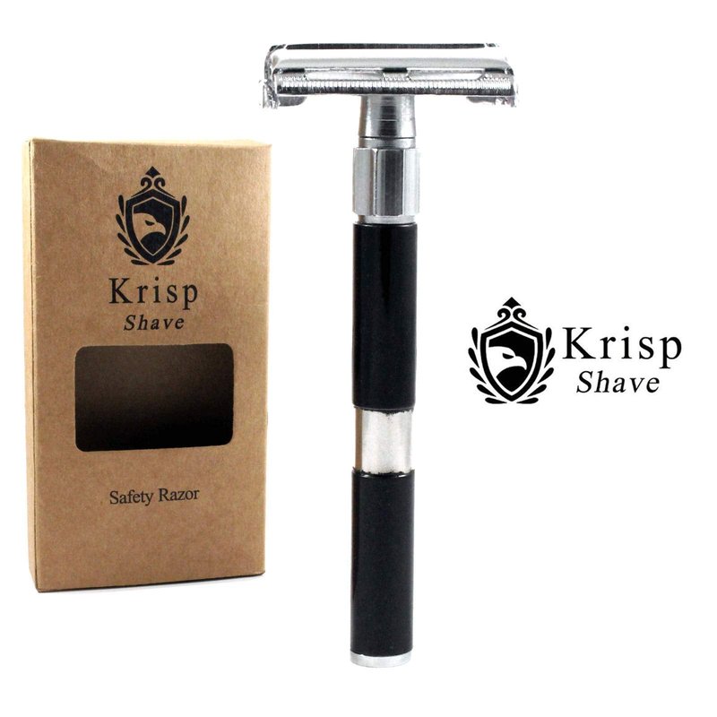 Krisp Beauty Double Edge Safety Razor, (4 Inch Long) Butterfly Open Men Women Wet Shaving Razor with 5 Shaving Blades