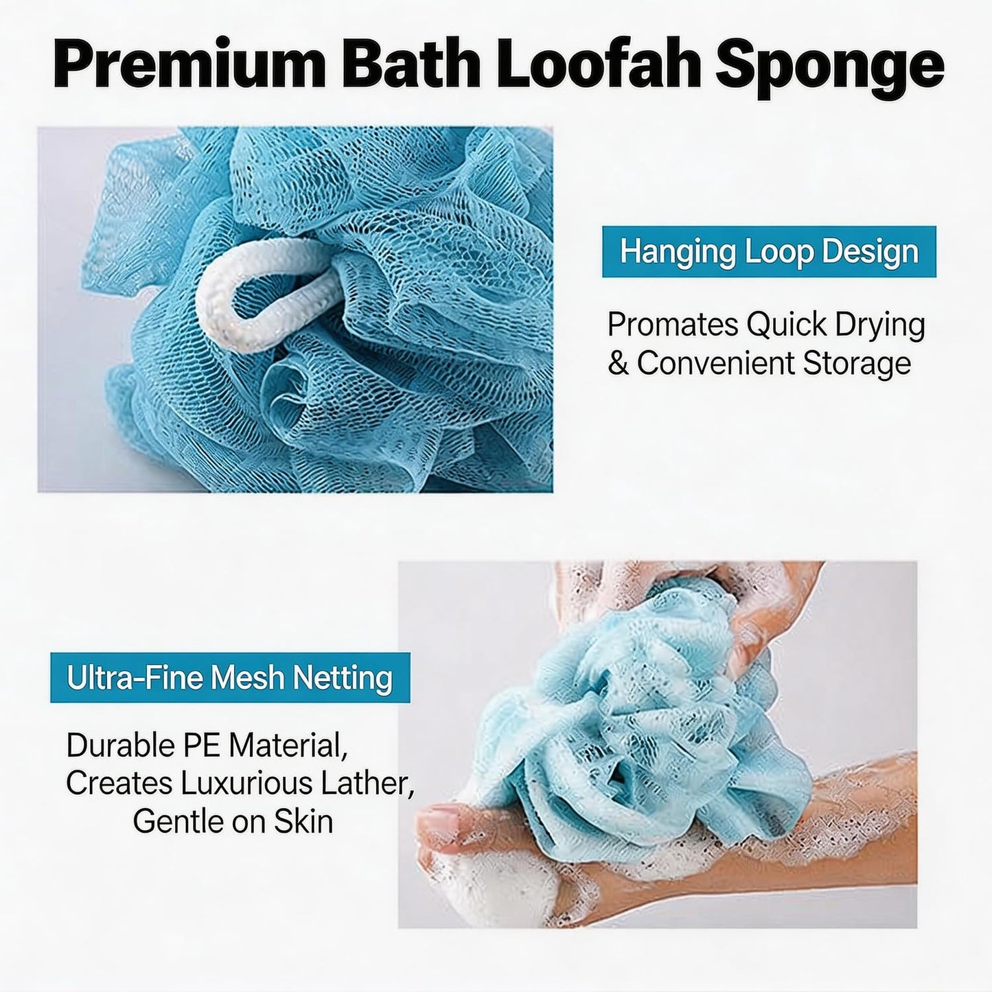 3 Pcs Exfoliating Body Scrubber Set, Extra Thick Back Scrubber for Shower, Dual Sided Bath Exfoliating Glove & Loofah Bath Sponge, Deep Cleansing Dead Skin Remover