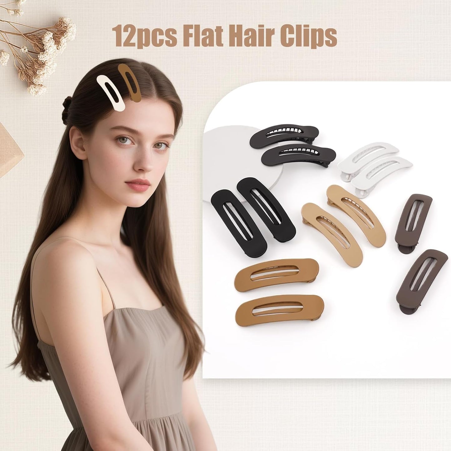 Flat Hair Clips for Women - 12 Pack Matte Non-Slip Claw Clips | 6 Colors for Daily Use, Perfect for Thin Hair