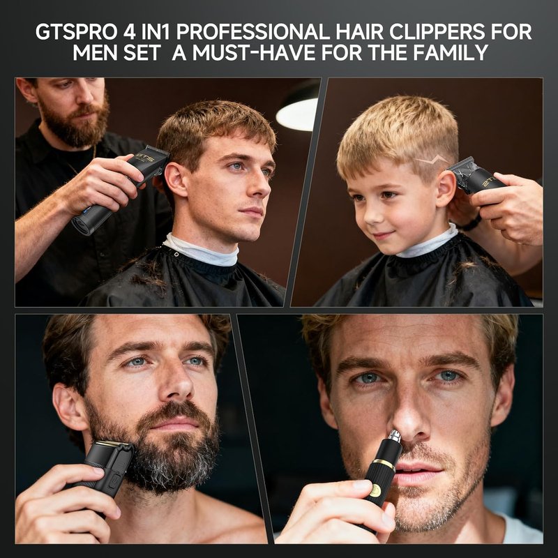 Professional Hair Clippers for Men - Cordless Hair Cutting Kit with LED Display & 15 Guide Combs