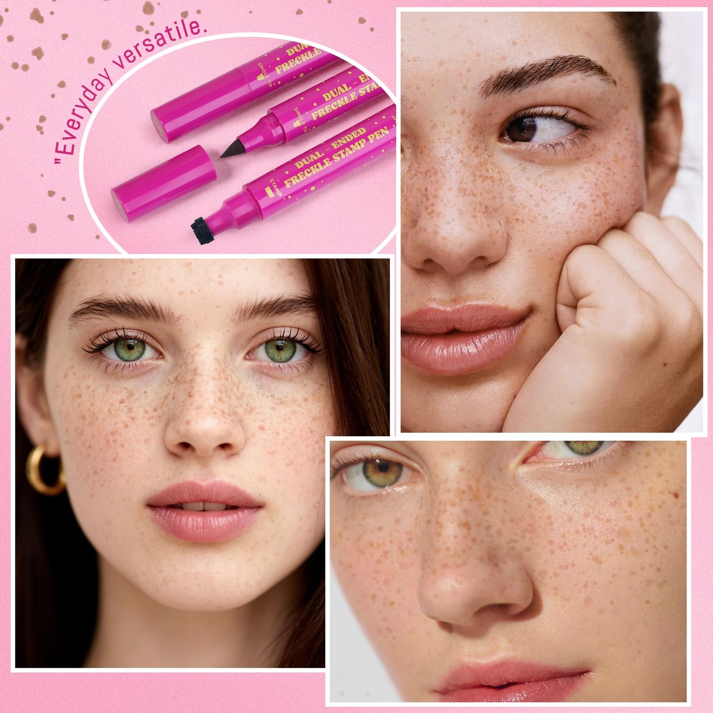 HOSAILY 2 in 1 Freckle Stamp Pen Waterproof for Natural Lifelike Faux Freckle Stamp Long Lasting Quick Dry Magic Fake Freckles Stain Marker Pen for Sunkissed Makeup 01#Light Brown