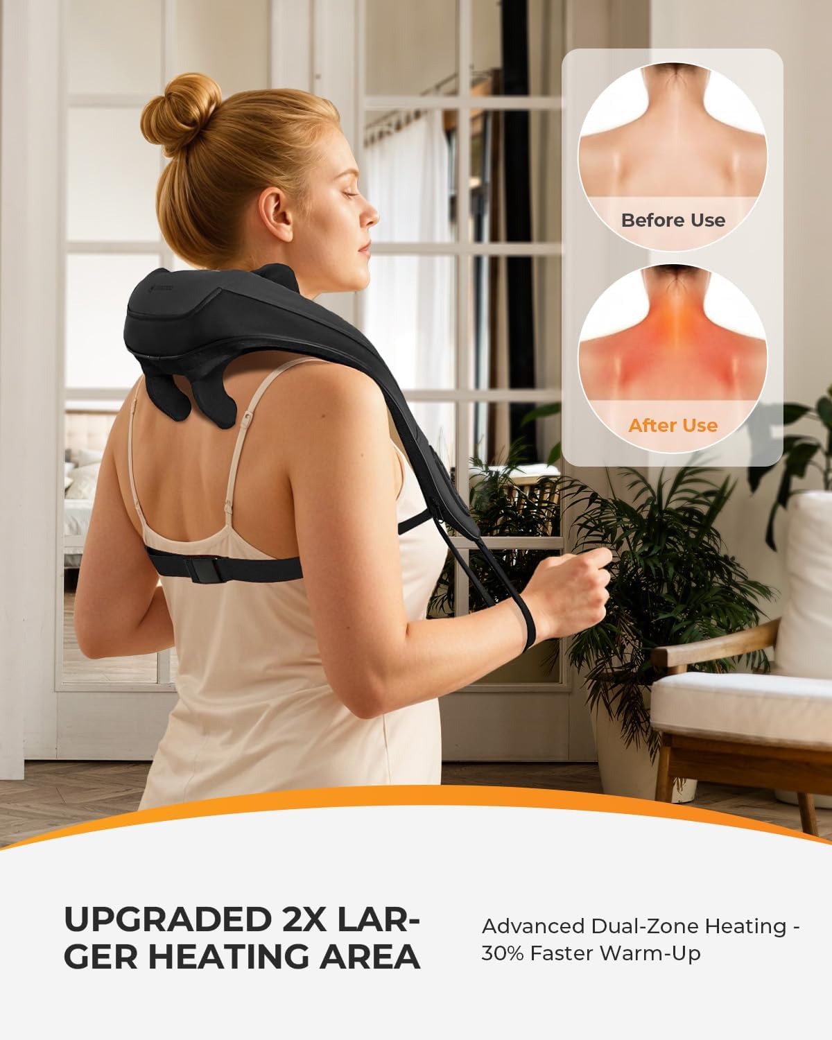 CooCoCo Cordless Neck Massager with Heat - Wearable Shiatsu for Pain Relief | Rechargeable, Hands-Free Design