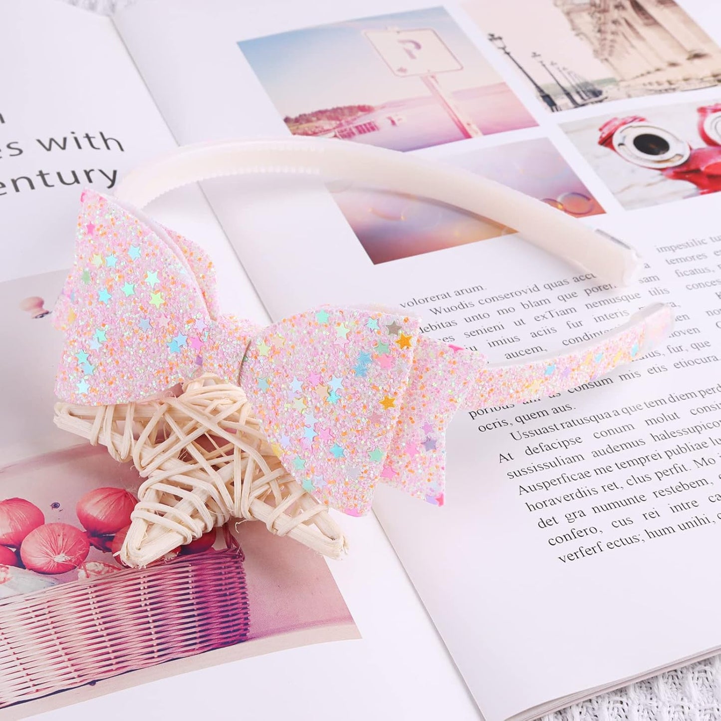Girls Glitter Headbands - 6 Pack Bow/Heart/Star Shaped Hair Accessories | Toddler to Teens