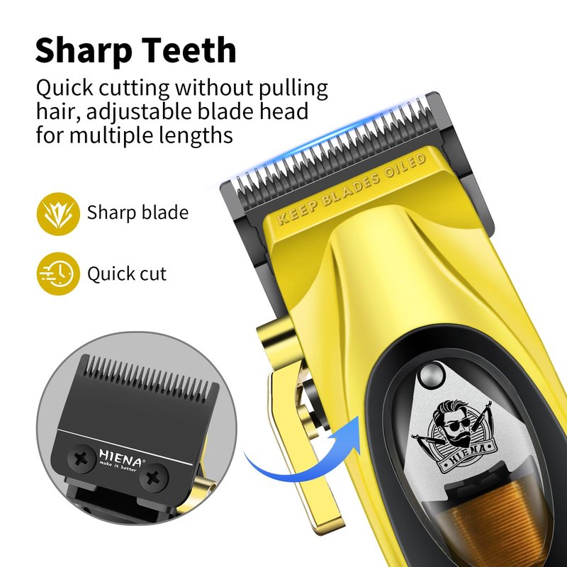 HIENA PRO Professional Cordless Hair Clippers for Men, Hair & Beard Trimmer Hair Cutting Kits, Adjustable DLC Blade Barber Clipper, Gift for Men
