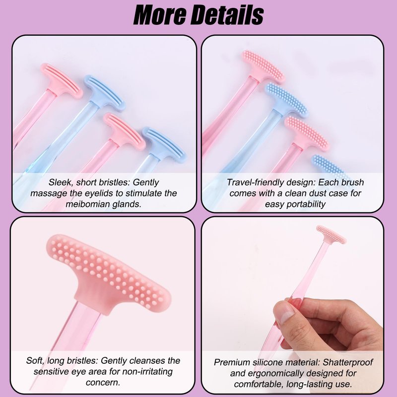4pcs Eyelid Brushes, Silicone Plastic Ultra Soft Eyelid Margin Cleansing Brushes Practical Cleansing Tool Accessories for Gently Cleaning Oil and Dirt (2 Colors)