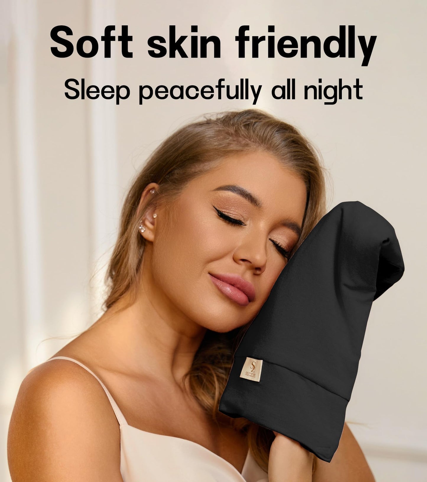 SECZIPE 100% Mulberry Silk Bonnet for Sleeping for Curly Hair and Braids, Wrap with Adjustable Strap for Women and Men,Real Silk, Not Satin（1Pc,Black）