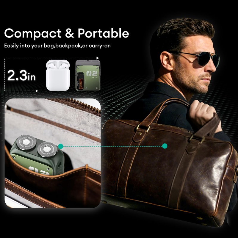 PAXA Mini Electric Shaver for Men,9000Rpm Electric Razor for Men,Magnetic Dual-Head Rotary Pocket Shaver IPX7 Waterproof Wet & Dry for Shaving Face,USB-C Rechargeable for Home,Car,Travel(Green)