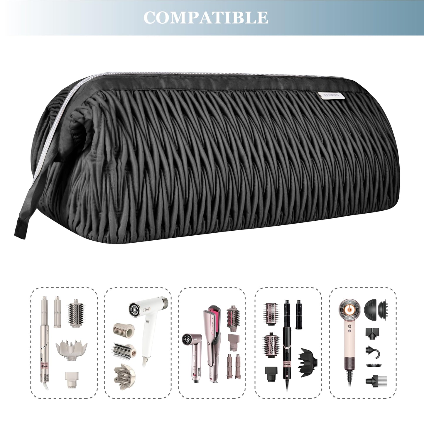 Leudes Dyson Airwrap Travel Case for Shark Hair Dryer Airstraight Flex Style Hair Attachment Tool Organizer Accessories Air Wrap Flat Curling Iron Carrying Case (Black)