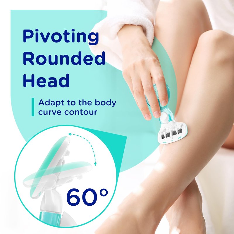 Women’s Razor Blades Refills Include 4 Cartridges, Extra Smooth 5-Blade Travel Razor Refills for Comfort Shaving, Green