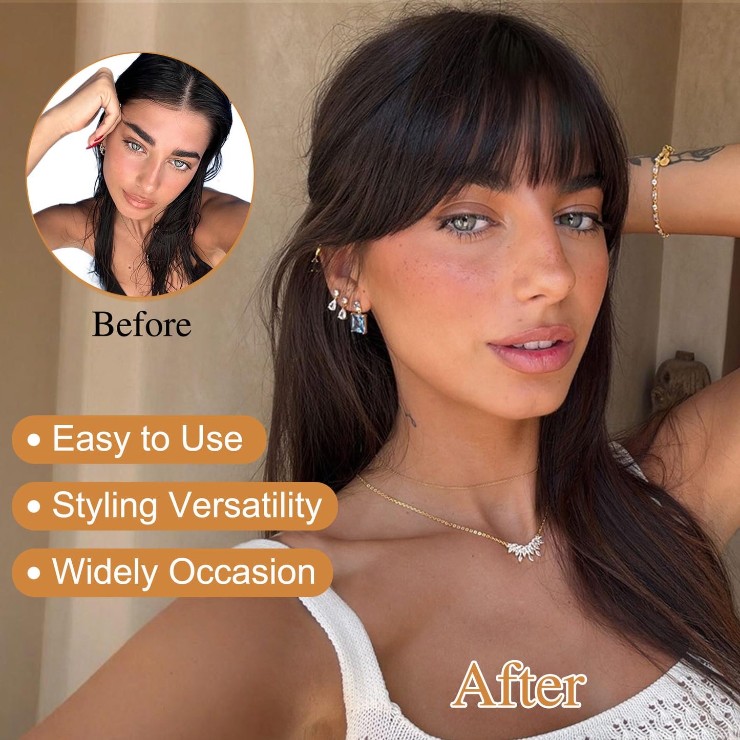 BOGSEA Clip in Bangs, 100% Real Human Hair Fake Bangs Clip in Hair Extensions Fringe with Temples Hairpieces for Women Curved Curtain Bangs for Daily Wear (2 Clips,Medium Brown)