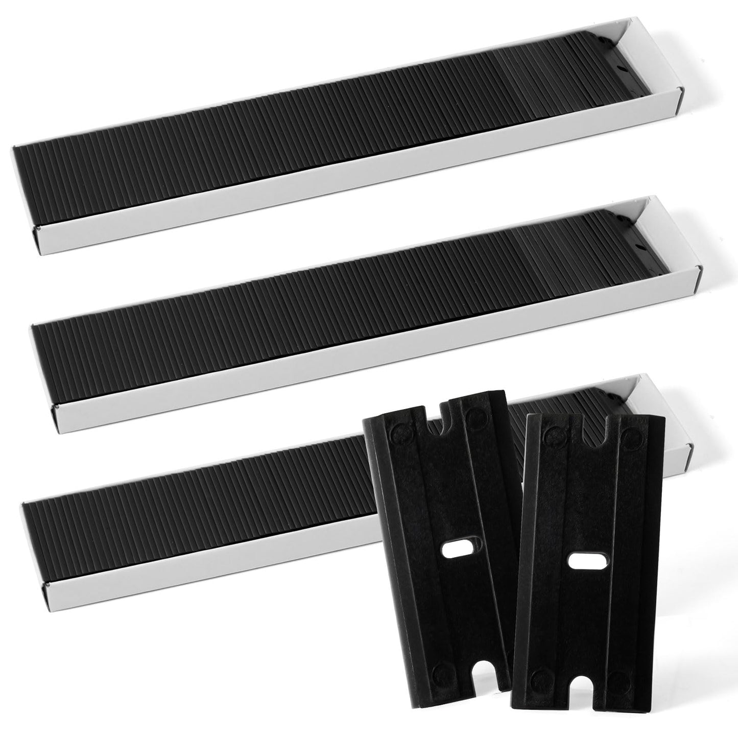 NEWISHTOOL Black Plastic Razor Blades, 300 PCS Double Edged Replacement for Scraper and Safety Glass Use - 1.5 Inch for Removing Label, Decal & Adhesive