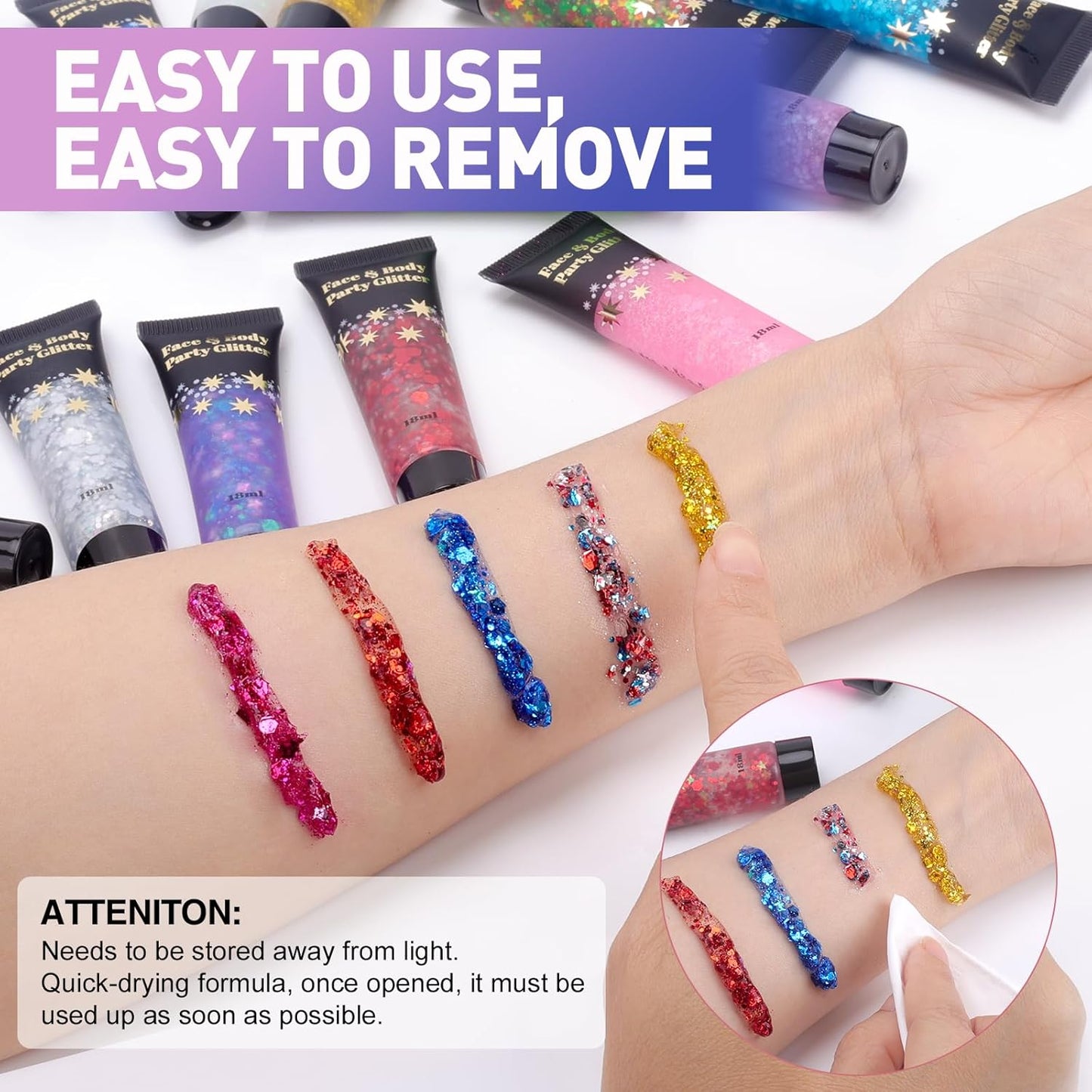 AROIC Body Glitter Gel Set - 14 Vibrant Colors for 4th of July & Festivals | Eye & Hair Shimmer Makeup - 18ml Tube