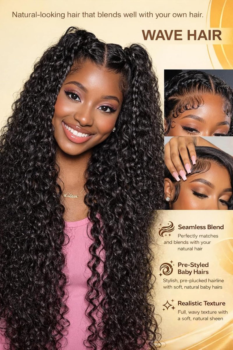 Water Wave Lace Front Wig - 150% Density, Pre-Plucked, Glueless Synthetic Hair | 30-Inch Length