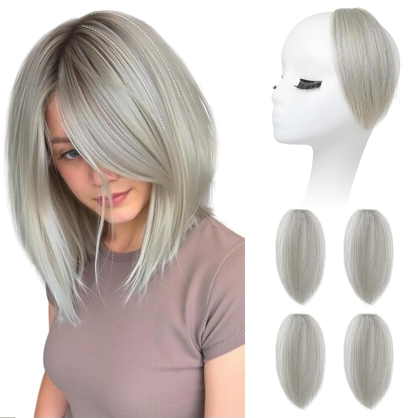 REECHO Clip In Hair Volumizer - Short Thick Hairpieces for Extra Volume | Light Brown with Blonde Highlights, 8 Inch (Pack of 2)