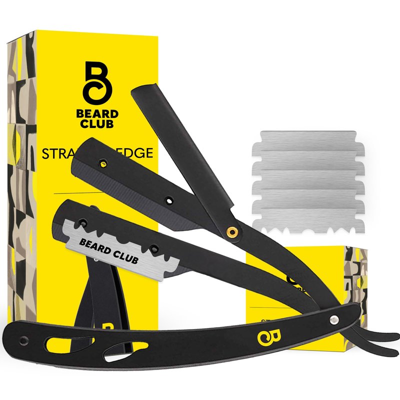 The Beard Club Straight Razor for Men - Navajas Para Barbero - Barber Straight Edge Razor Kit - Single Derby Blade Cutthroat With 5 Replaceable Stainless Steel Blades - Black