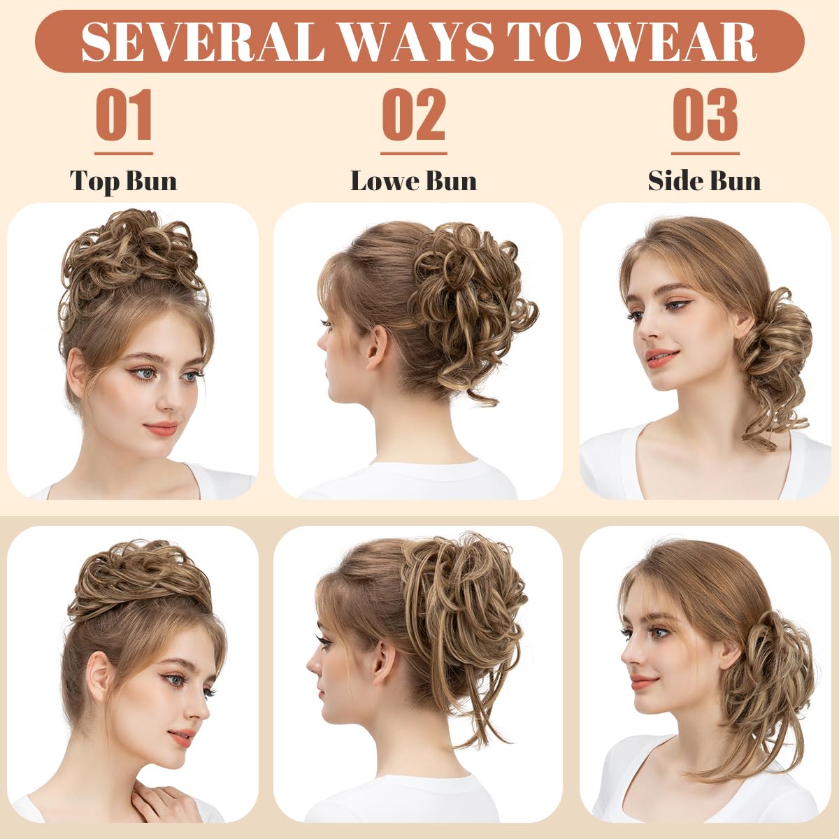 SARLA 2PCS Messy Bun Hair Pieces for Women Wavy Curly Synthetic Hairpieces for Updos with Tendrils Fake Scrunchies Ponytail Extension Grey Multi
