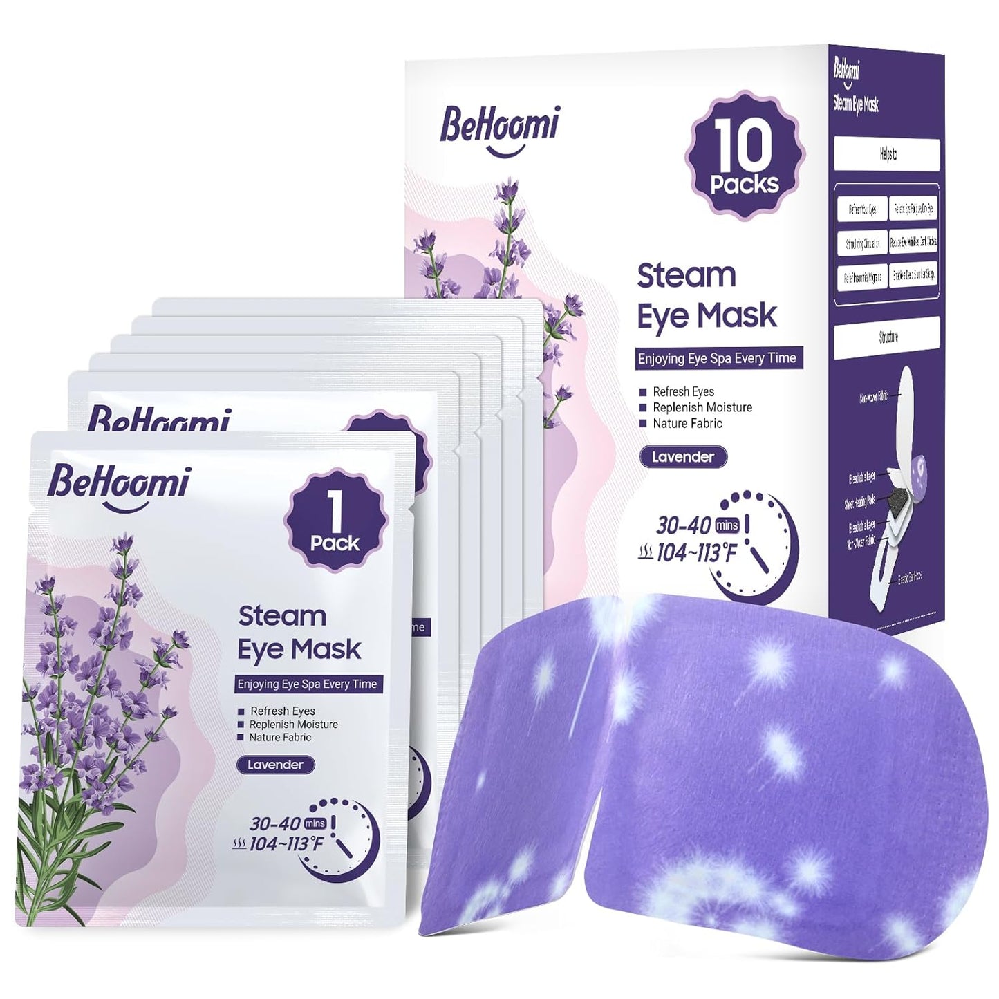 Steam Eye Mask - 10-Pack Self-Heating Disposable Spa Warm Compress | Relaxation Gifts for Women - Lavender Scent