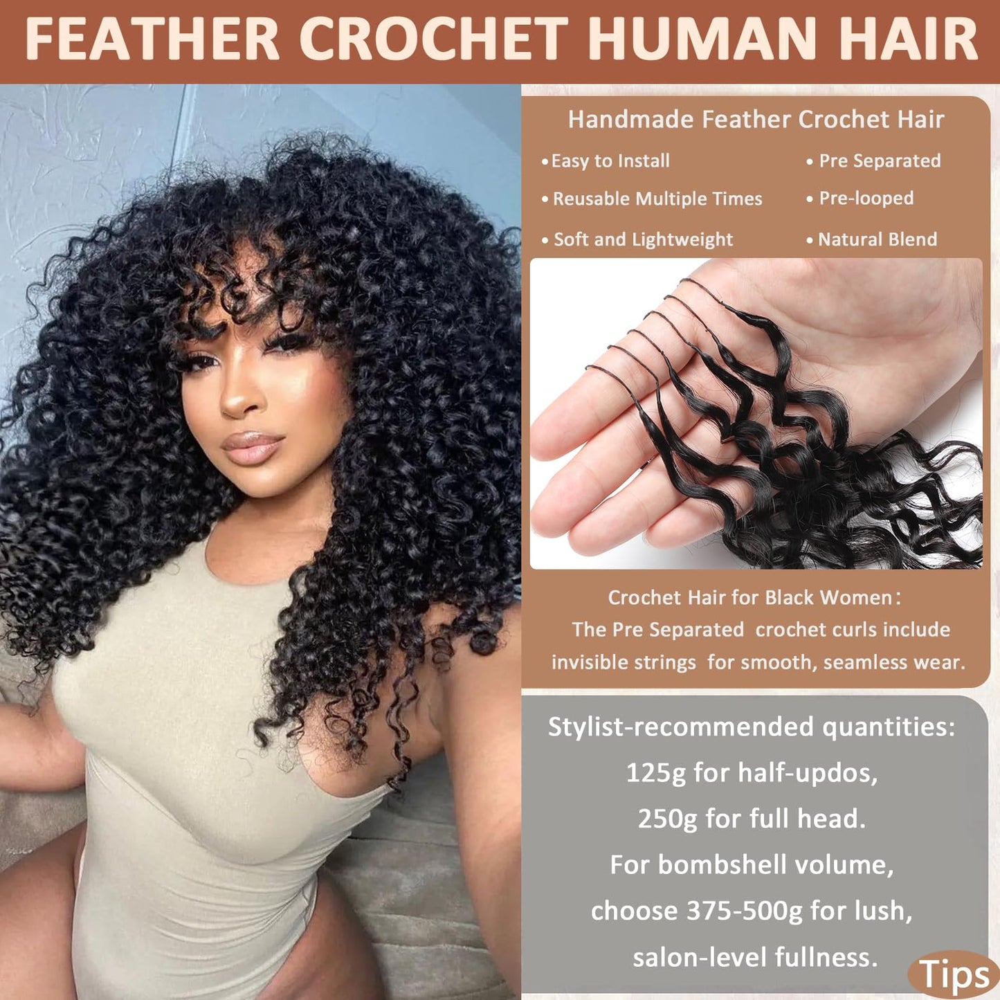 Burmese Curly Crochet Hair - Miracle Knots for Black Women | 18 Inch, 125g, 100 Strands