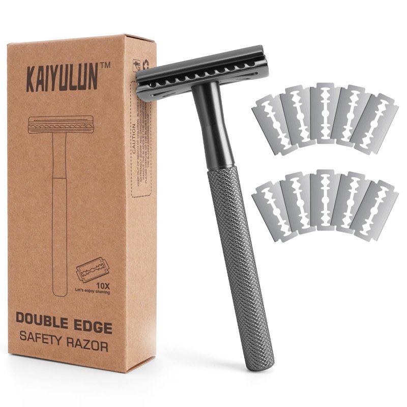 KAIYULUN Safety Razor for Men & Women - Double Edge Single Blade Razor with 10 Blades, Reusable One Blade Razor for Close Shave (Mens & Womens Razor, Eco-Friendly)-Black