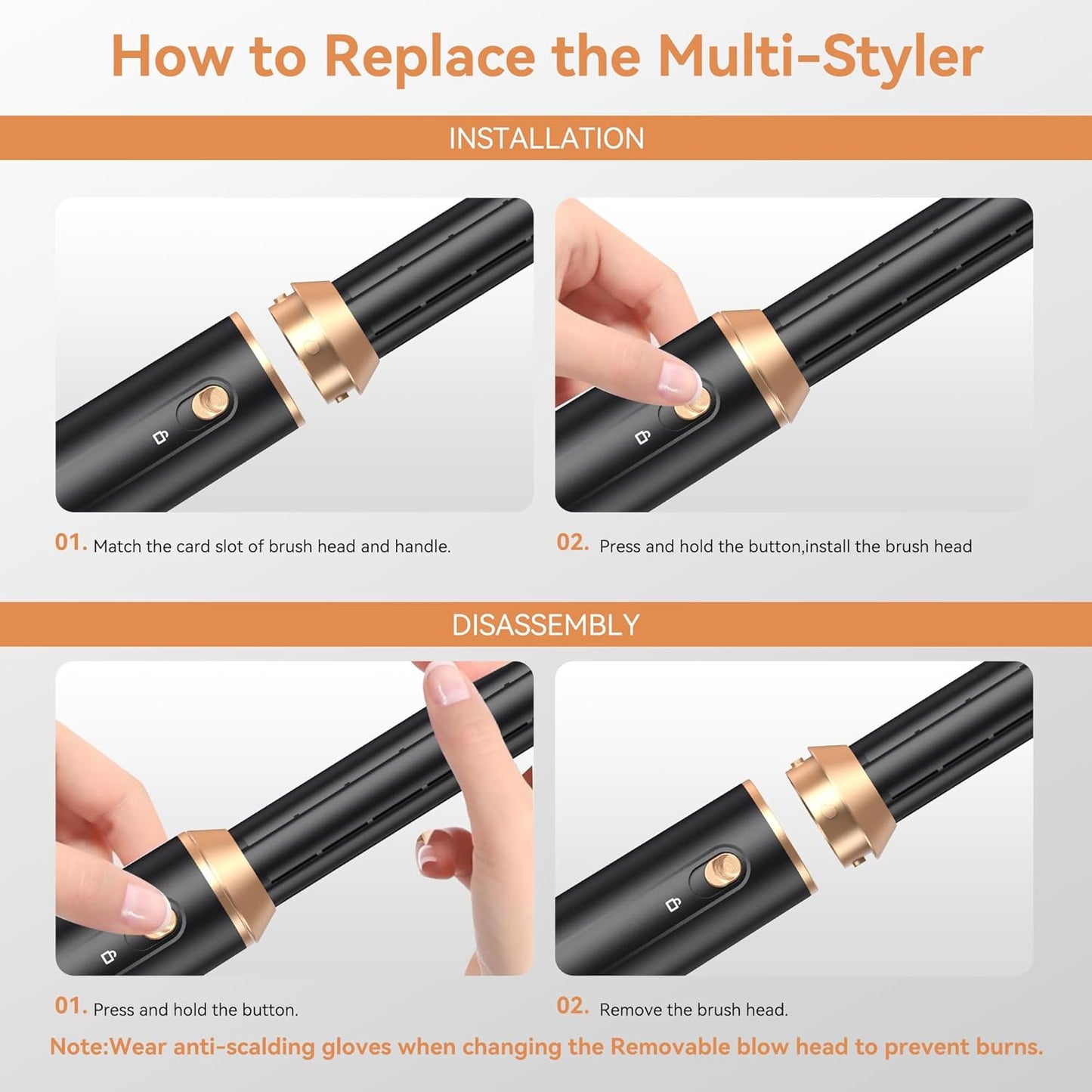 Blow Dryer Brush 6-in-1 | Foldable Hot Air Brush for Volumizing, Curling & Straightening - Detachable Design