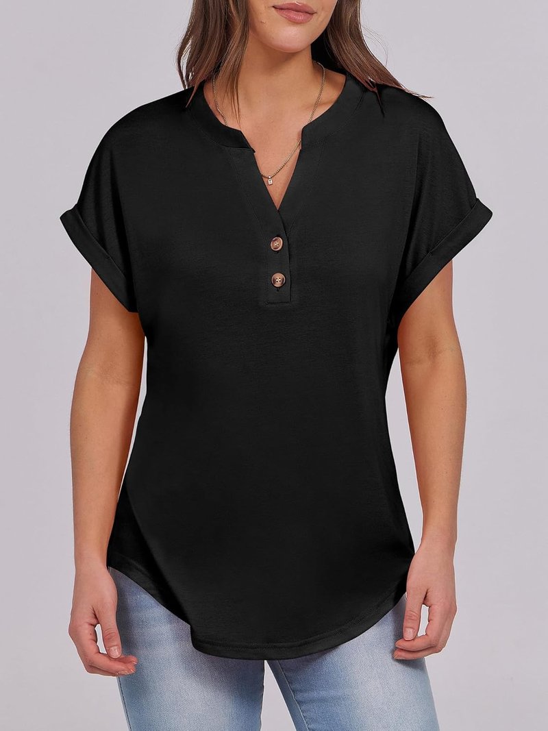 Womens Short Sleeve Henley Tops - Casual V Neck Blouses for Summer | Trendy Vacation Fashion