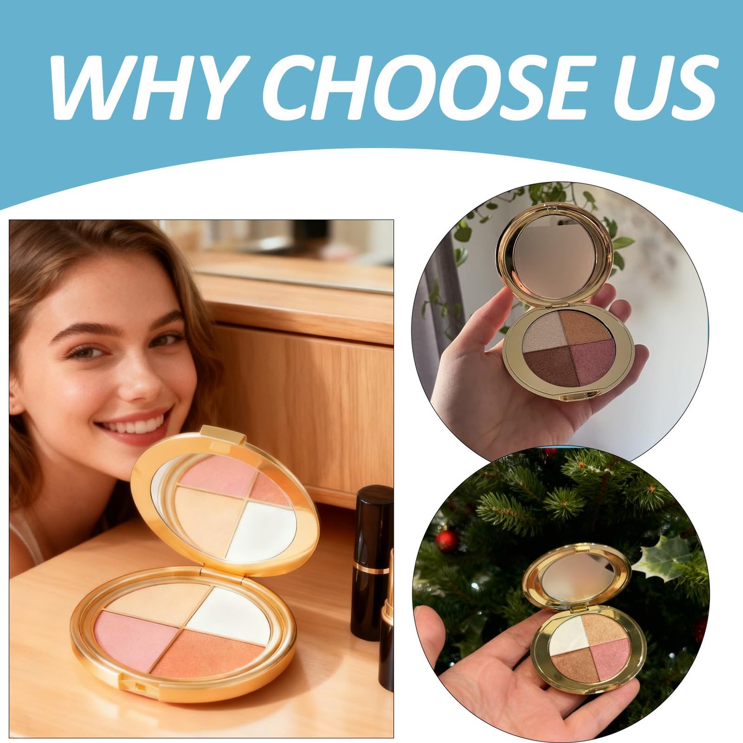 Eye & Cheek Palette, 4-in-1 Blush and Highlighter Makeup Palette, Long-Lasting Blendable Shades for Face Contour & Eye, Travel-Friendly Compact Kit