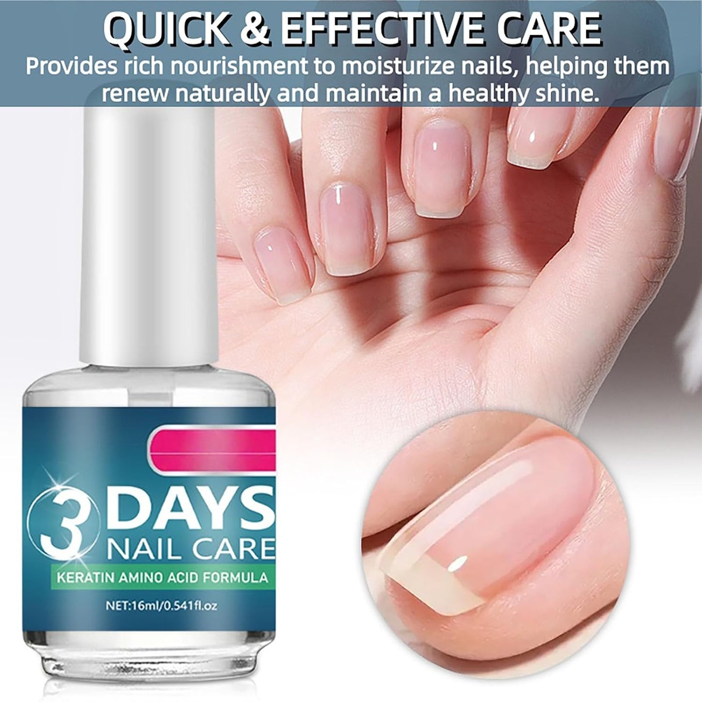 Nail Care Formula - Keratin Amino Acid & Aloe for Stronger, Hydrated Nails | 16ml/0.56oz