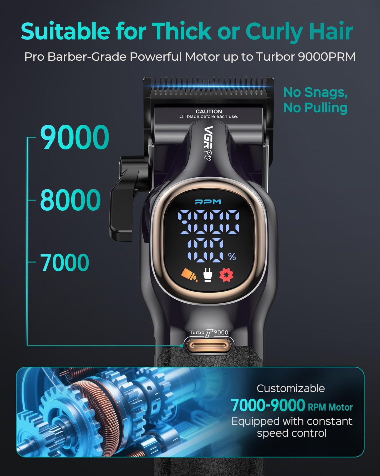 VGRPRO Professional Hair Clippers for Men, Professional Barber Clippers and Trimmer Set, Cordless Hair Clippers for Hair Cutting with Package Case, Powerful 9000 PRM Rechargable Electric Clippers