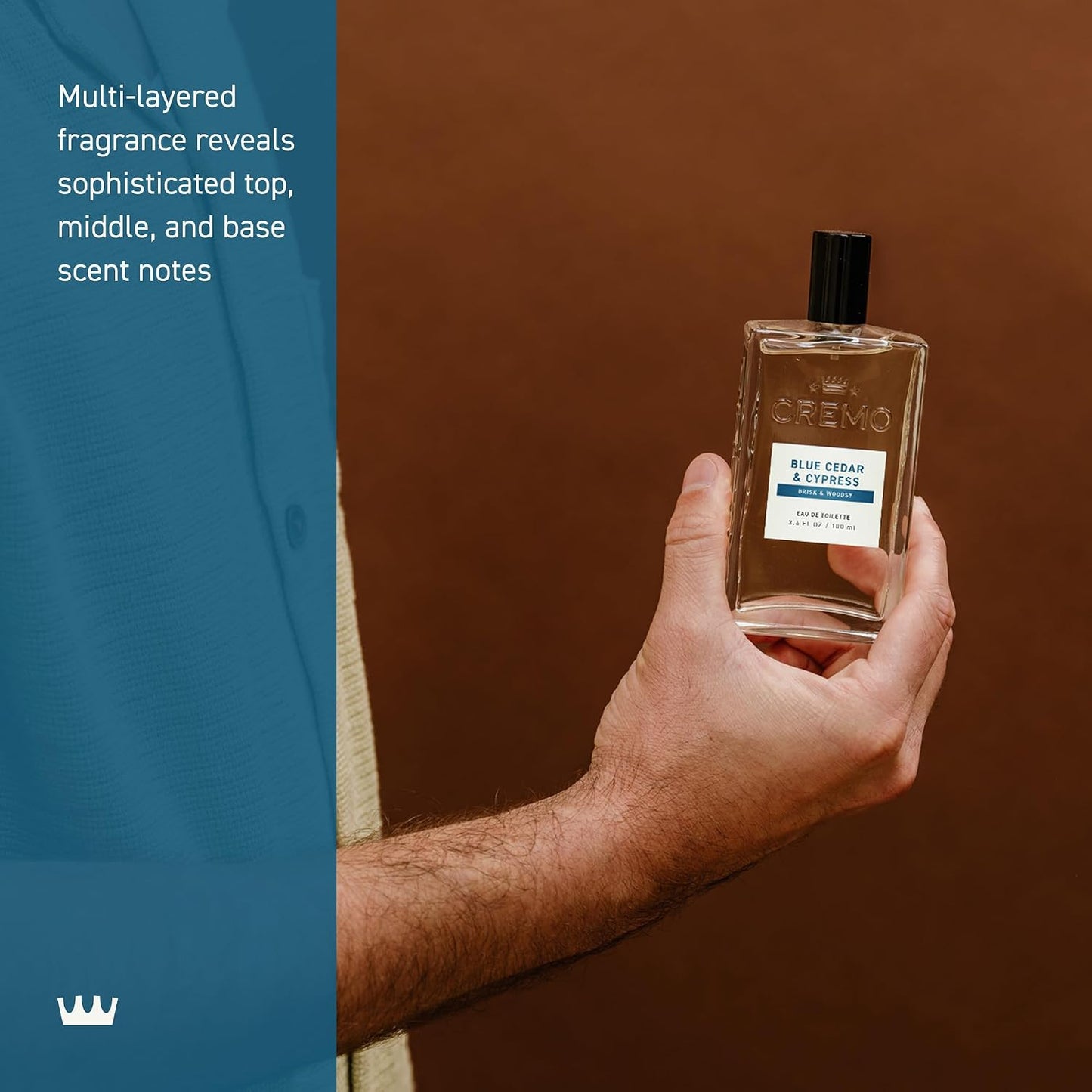 Cremo Cologne For Men - Blue Cedar & Cypress Woodsy Fragrance Spray | 3.4 Fl Oz, Multi-Layered Scent