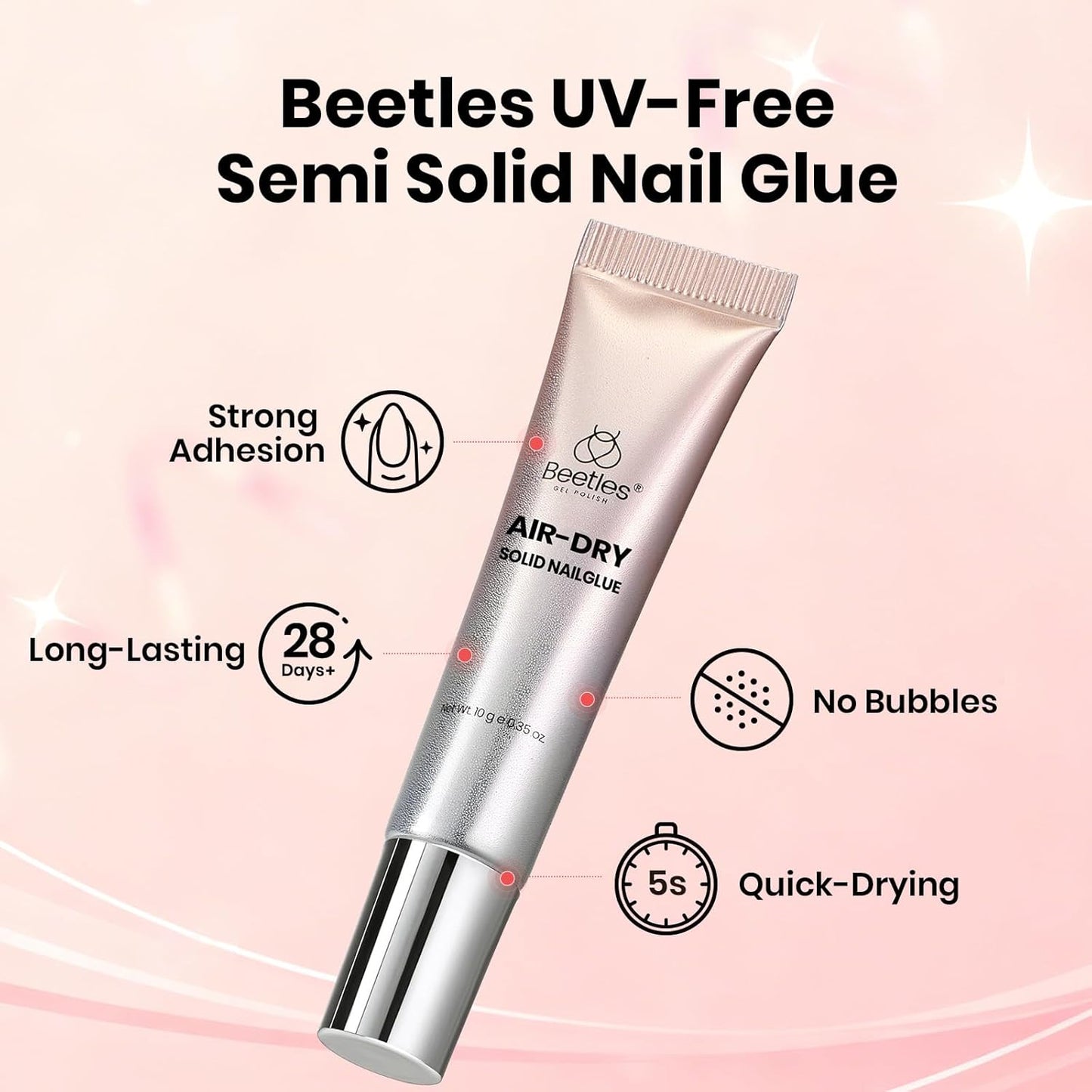 Beetles Super Strong Nail Glue - Quick Drying, No UV Light Needed | 2Pcs 10g for Press-On & Acrylic Nails