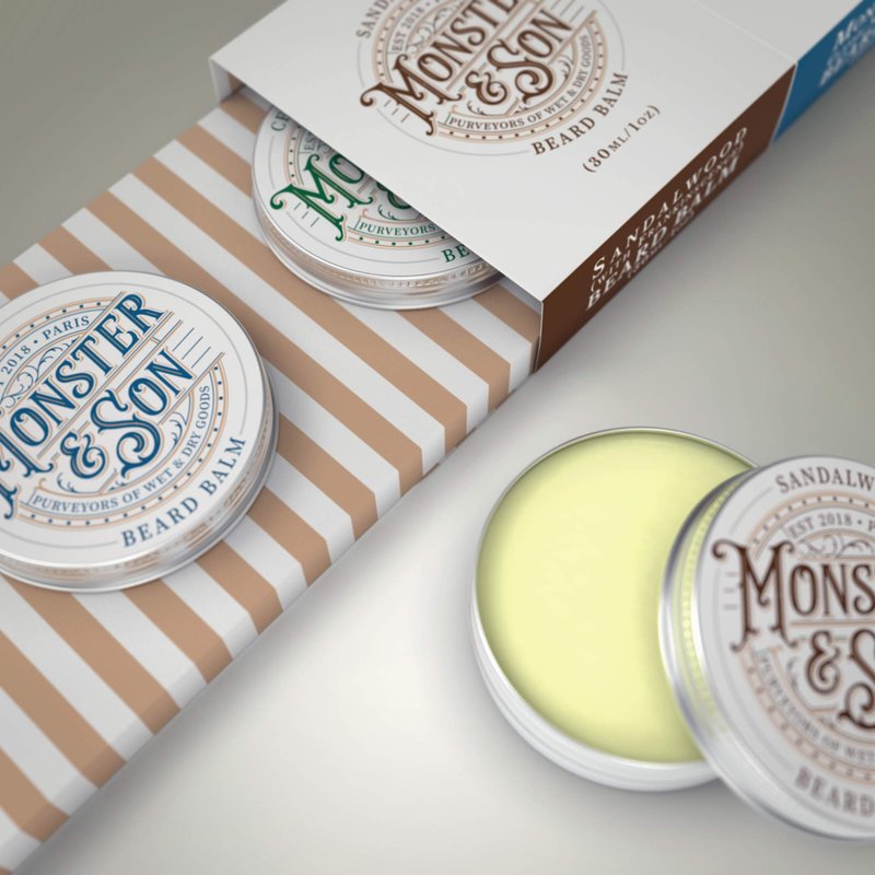 Monster&Son Organic Beard Balm Variety Pack x3 - Helps to Hydrate, Style and Promote New Hair Growth - Rich in Vitamins & Minerals - Jojoba Oil, Shea Butter, Coconut Oil - Ideal Gift for Bearded Men