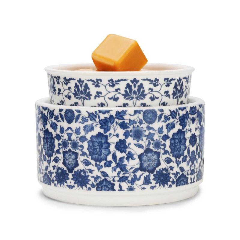 NAFANG Blue & White Porcelain Pattern Wax Melt Warmer,Ceramic 3-in-1 Electric Candle Wax Warmer for Scented Wax Melter Oil Burner for Home Office Bedroom Gift & Decor (with KD Iron Shelf)