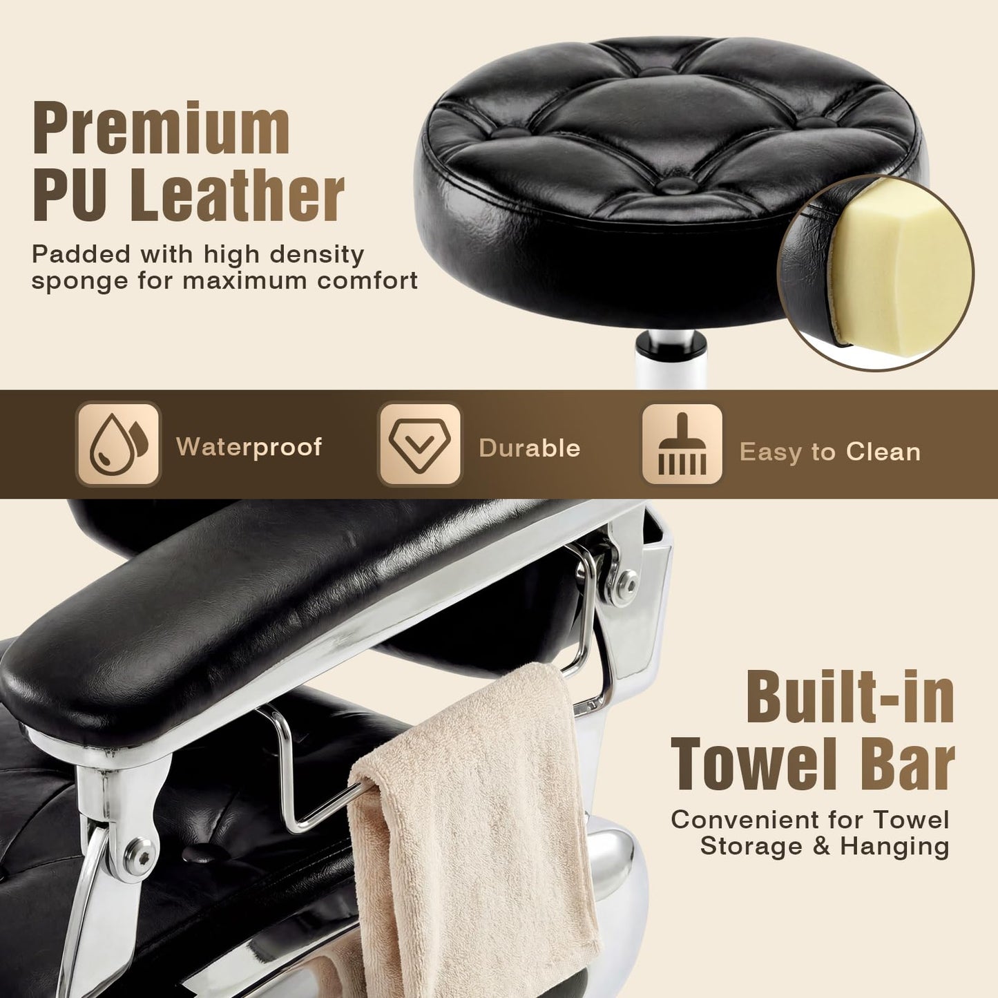 Oakvera Barber Chair with Stool, Heavy Duty Vintage Recline Hydraulic Barber Chair, 360° Swivel All Purpose Professional Salon Chair Barber Shop Beauty Salon Shampoo Equipment, Black and Silver