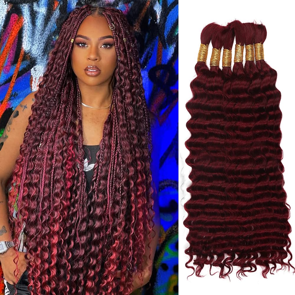 Human Braiding Hair - Ombre Deep Water Wave | 150g 16 Inch Curly Braiding Bundles, 1B/30 Highlights