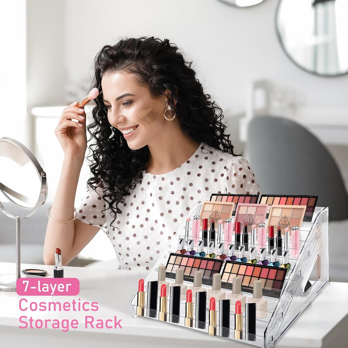 Nail Polish Organizer Rack - 7 Layers Clear Display Holder for Makeup, Sunglasses & Essential Oils | Versatile Storage Case