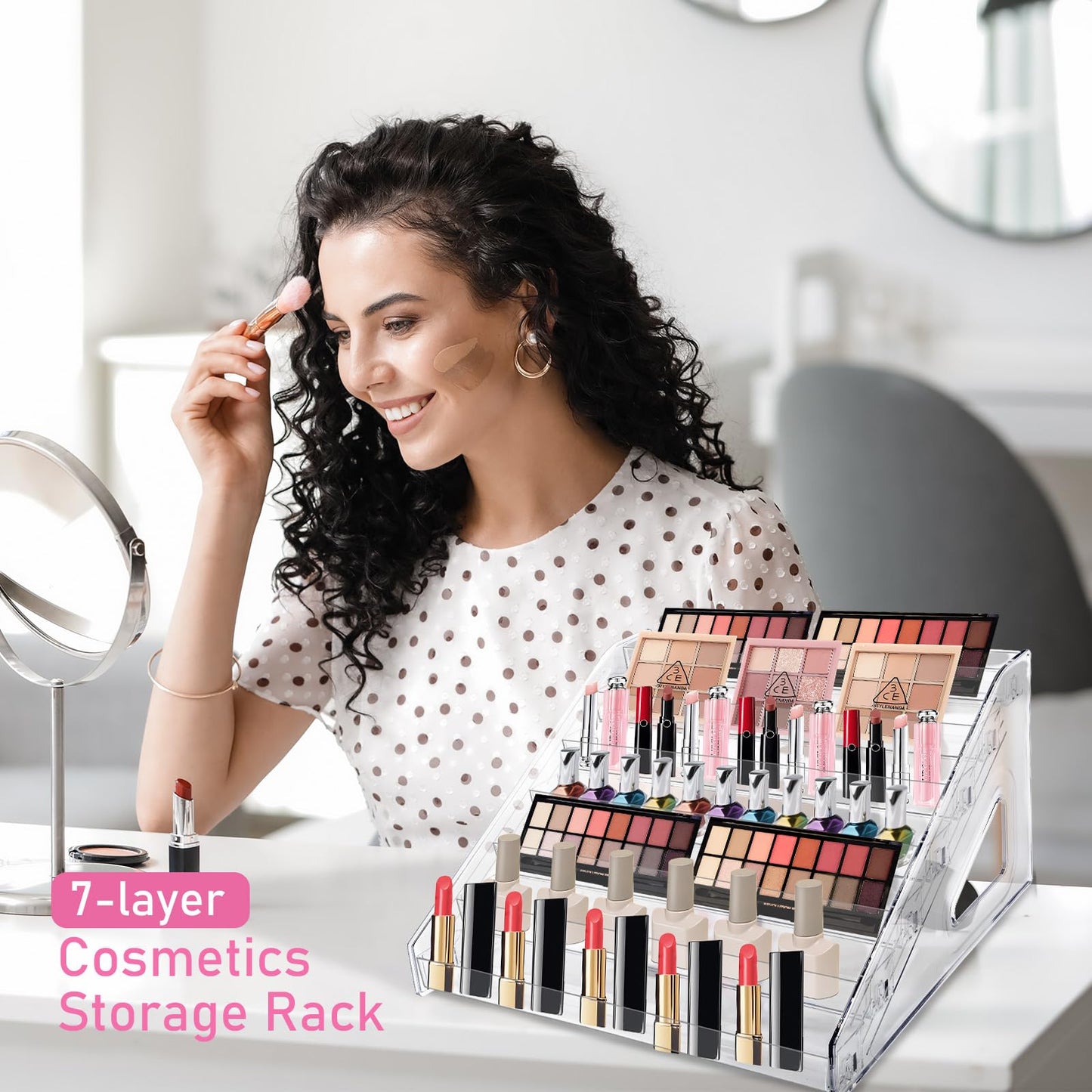 HIFILTURE 7 Layers Nail Polish Organizer Holder Rack, Clear Display Rack for Cosmetics Sunglasses Essential Oil, Stand Makeups Storage Case Eyeglasses Shelf Lipsticks Holder