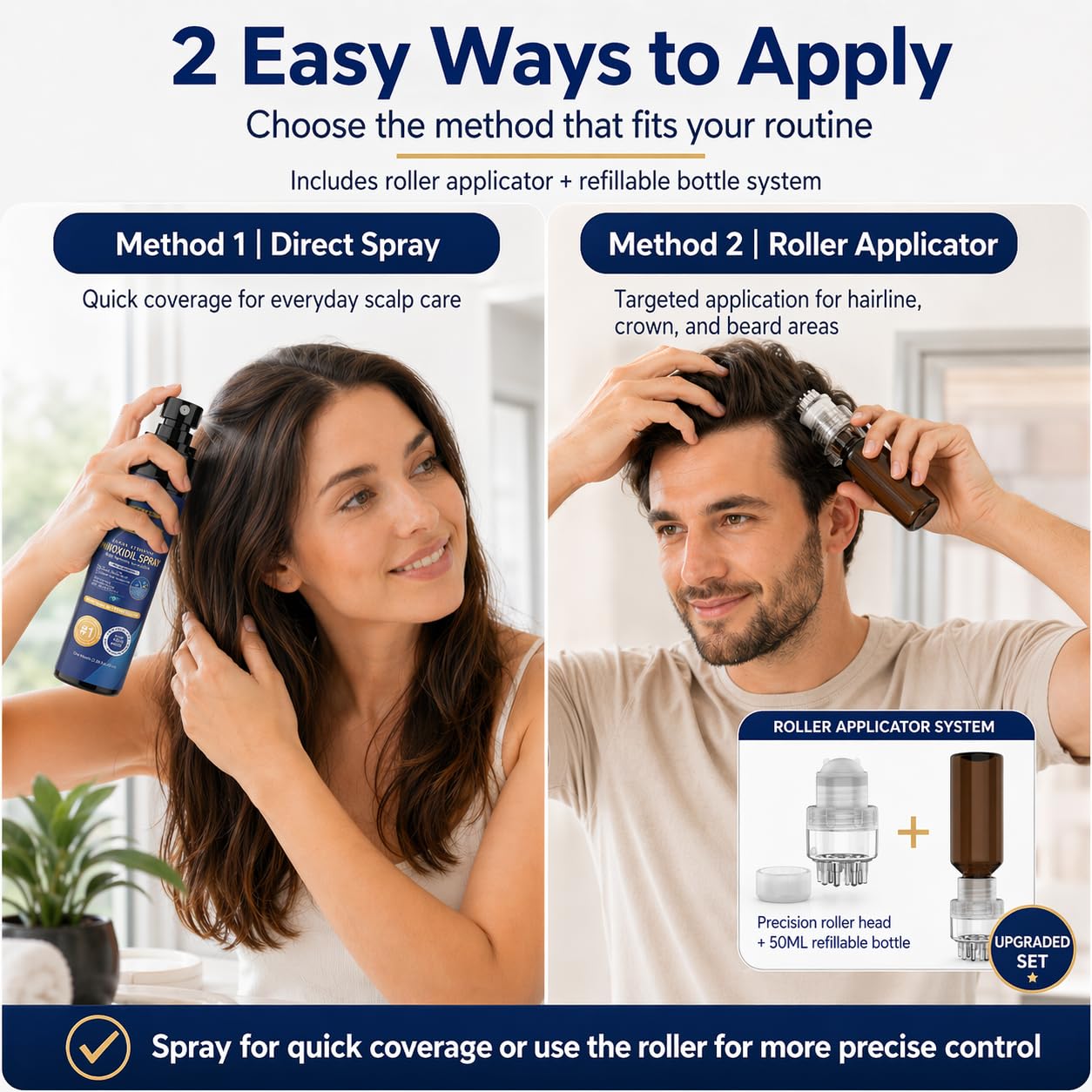 5% Minoxidil Spray for Men & Women with Roller Applicator, 5 Pack Hair Regrowth Treatment Infused with Biotin, Direct Bottle Connection for Precise Scalp & Beard Application, 16.9oz 8 Month Supply
