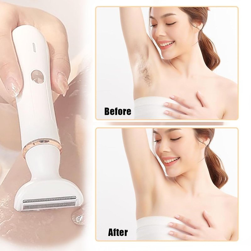 Electric Razor for Women, 4-in-1 Facial & Body Hair Trimmer with FACE, Nose, Eyebrow and Body Heads, USB-C Rechargeable, Wet/Dry Detachable Heads, Portable Grooming Set（White）