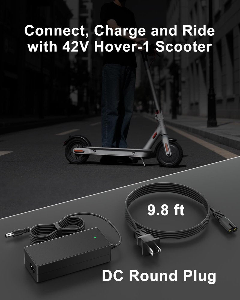VHBW 42V 2A Electric Scooter Charger, Compatible with Hover-1 36V Battery Scooters (Highlander, Dynamo, Gambit, Helios & More), 5.5×2.5mm DC Round Plug, Not Compatible with 29.4V or 3-Prong/XLR Models
