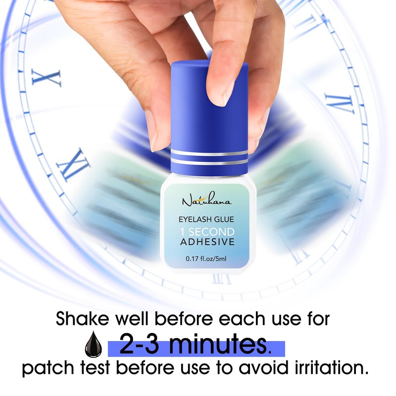 NATUHANA Eyelash Extension Glue 1 Sec Drying (0.17fl.oz / 5ml)/Up to 8 Weeks Retention,Waterproof Lash Extension Glue for Adhesive Professional Use Only,Black