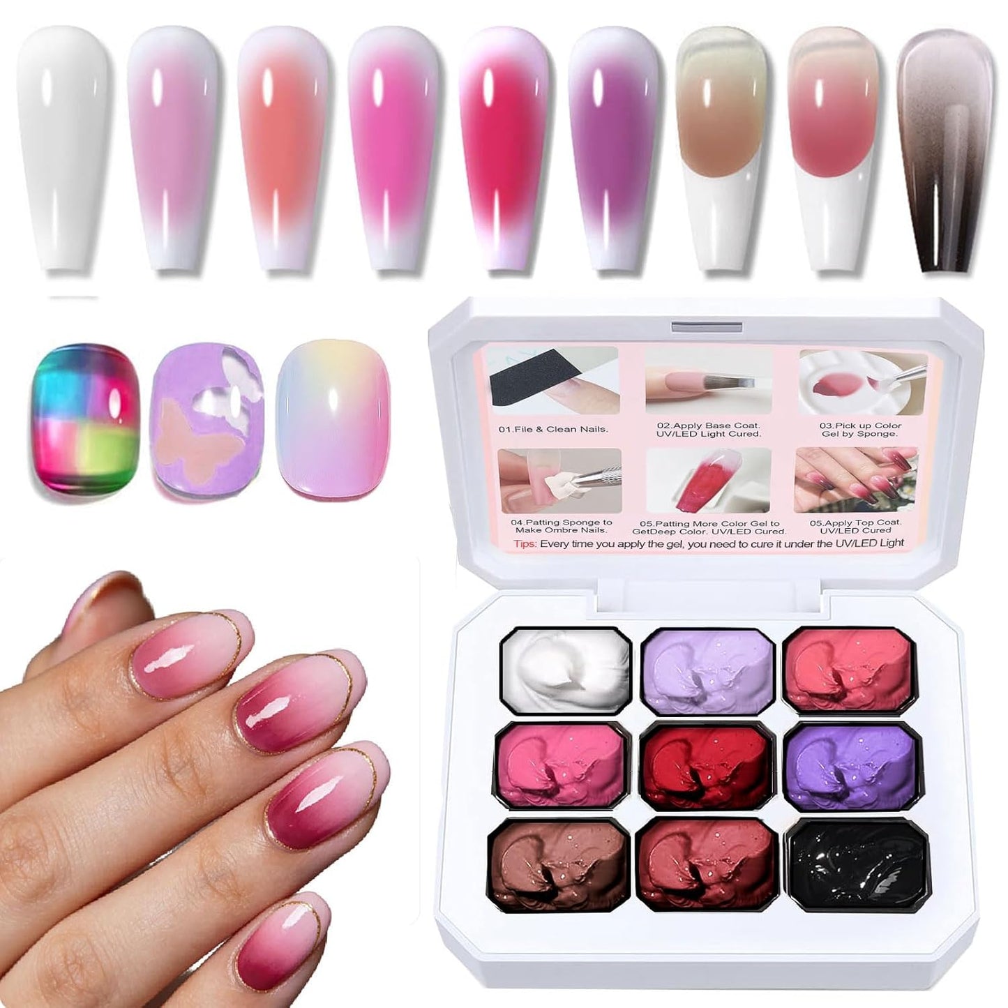 Pat Pat Gel Ombre Nail Art Palette - 12 Colors Gradient Sponge Painting Set for Salon Manicure