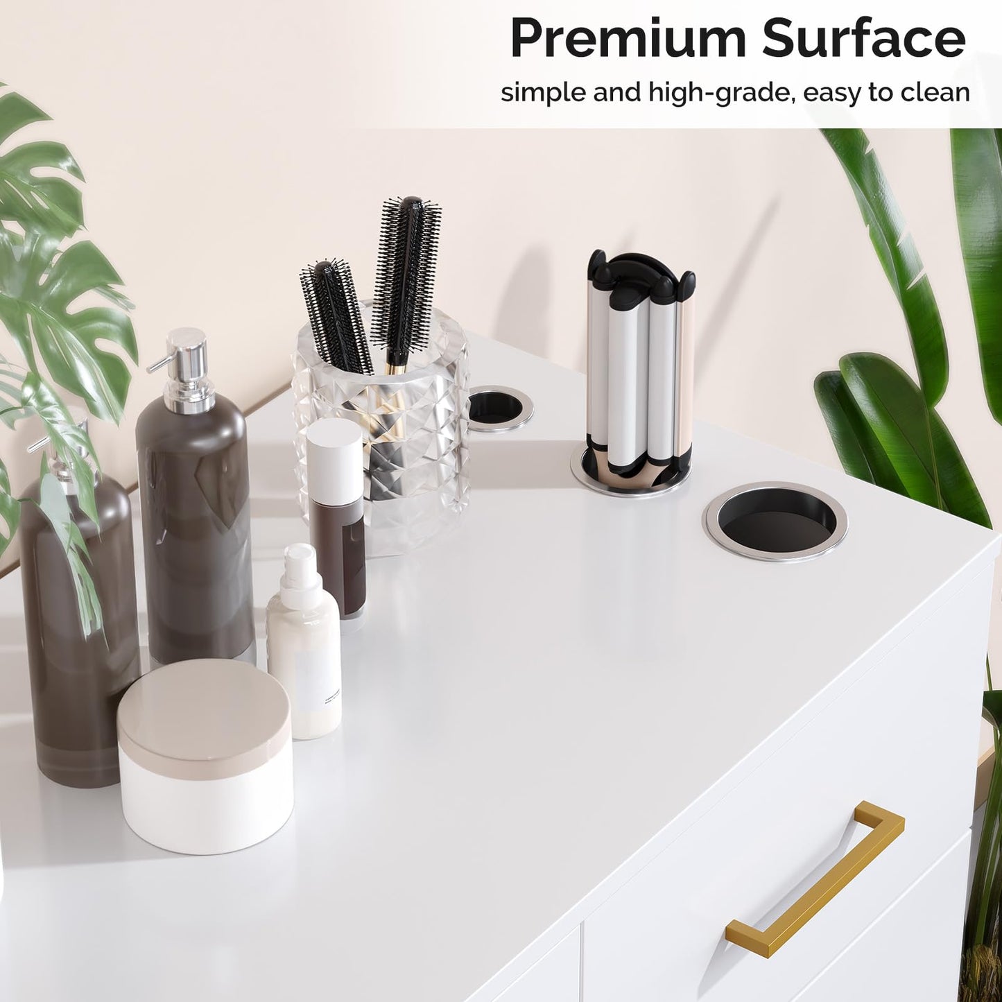 OmySalon Beauty Barber Station, Salon Stations for Hair Stylist, Salon Storage Cabinet with Drawers & Hair Dryer Holders, Styling Station for Spa Dresser Bathroom, White