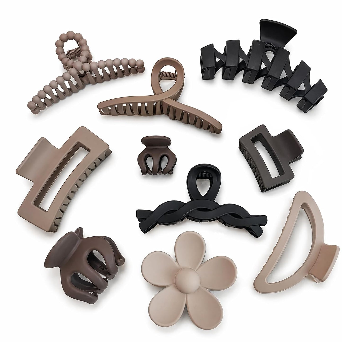 Hair Claw Clips Set - 10 Pack Matte Square & Flower Clips for Thick & Thin Hair | Strong Hold Daisy Accessories