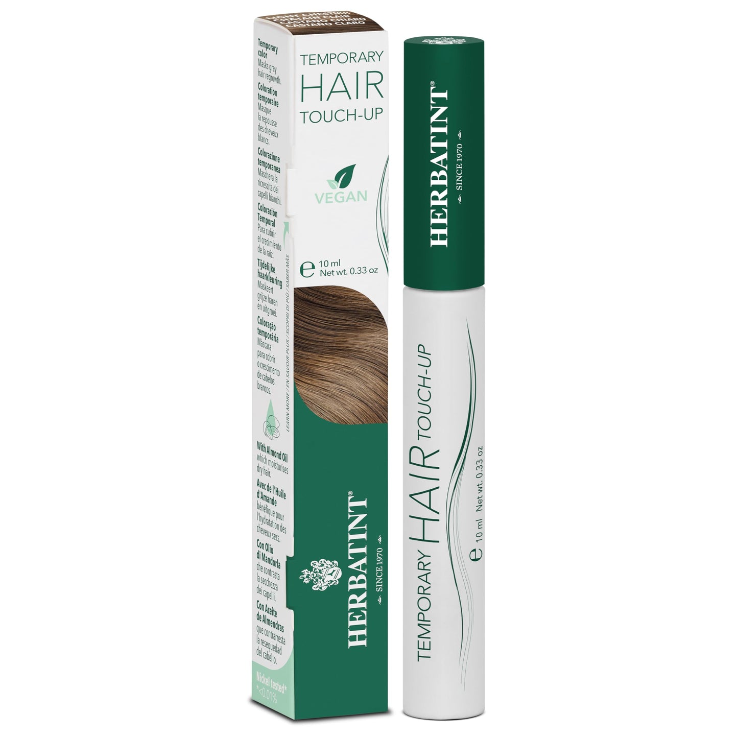 Herbatint Temporary Hair Touch-Up - Instantly Mask Grey Roots Between Coloring with Easy To Apply Precision Brush Kit - Natural-Looking Concealer For Light Chestnut Hair - Vegan - .33 oz