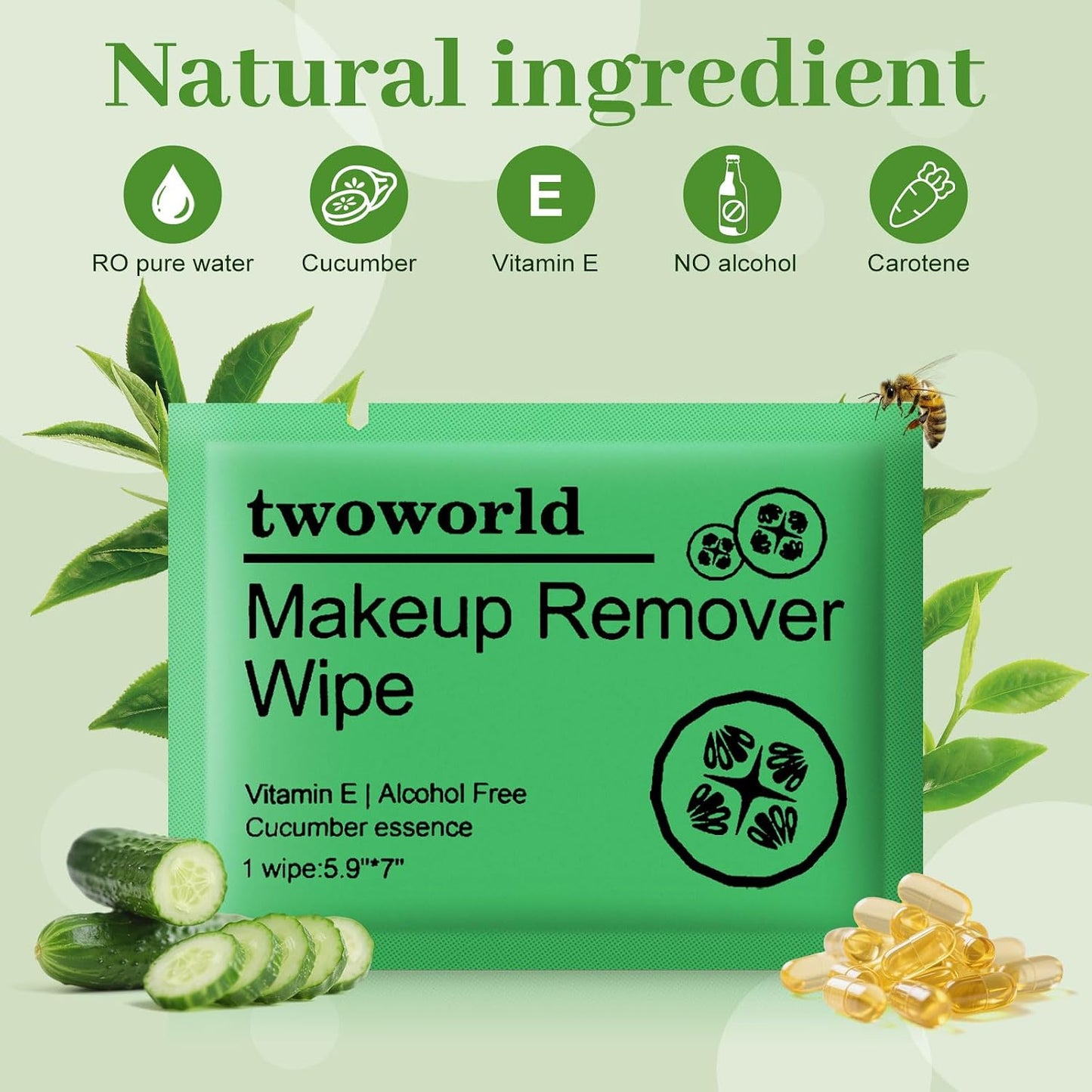 Makeup Remover Wipes - Gentle Travel Cleansing Wipes for Face | Individually Wrapped, Cucumber Scent, Pack of 50
