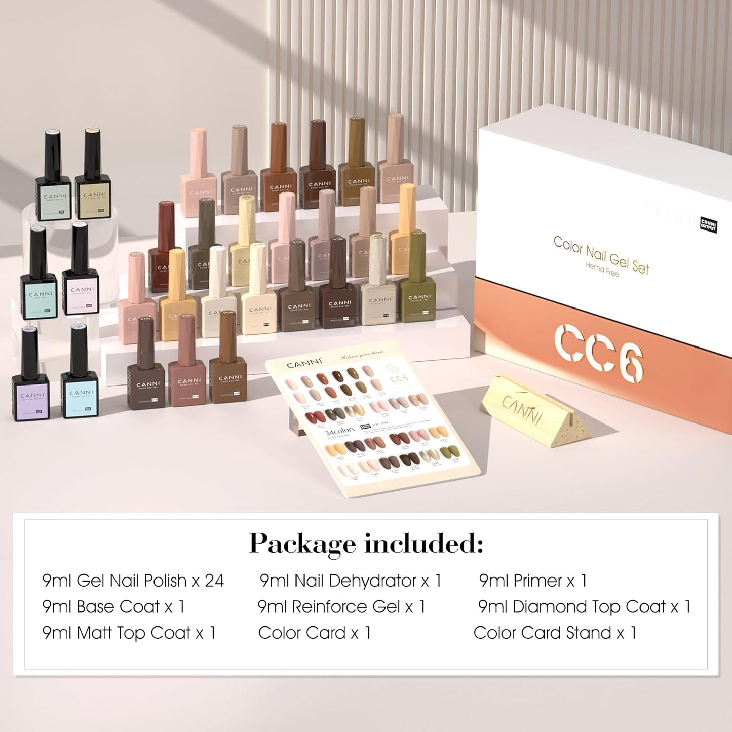 CANNI 30Pcs Hema-Free Gel Nail Polish Set | Nude, Brown, Red, Glitter & Gold - 9ML Soak Off Kit for DIY Nail Art